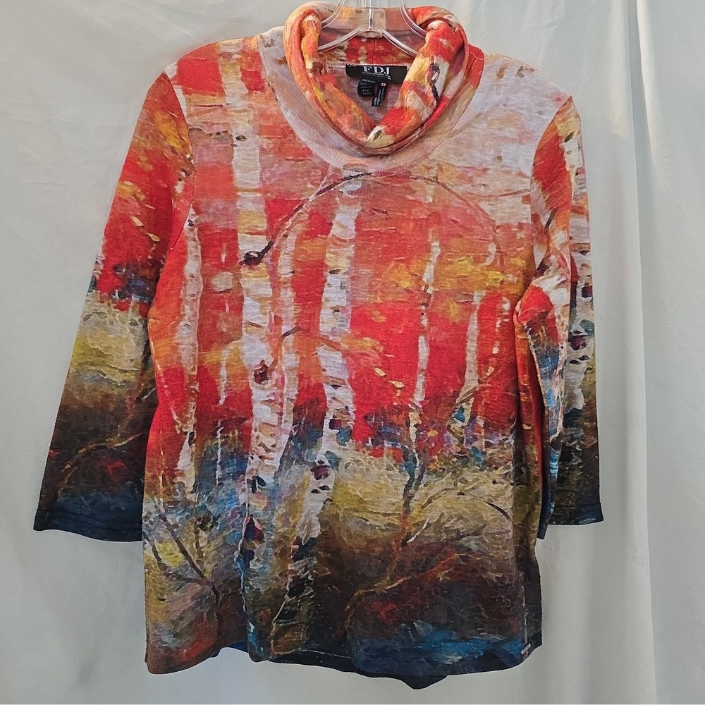 FDJ French Dressing Abstract Wearable Art Autumn Birch Tree Forest Shirt Sz S - Picture 3 of 12